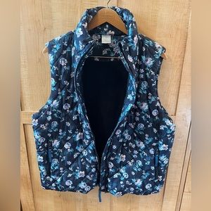 Floral Navy Blue Vera Bradley Puffer Vest size XL like new!
